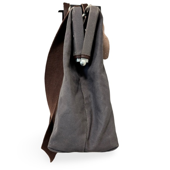 Line Of Trade Gray Canvas Weekender Bag Leather Trim Stone Mason Bag - Picture 4 of 10